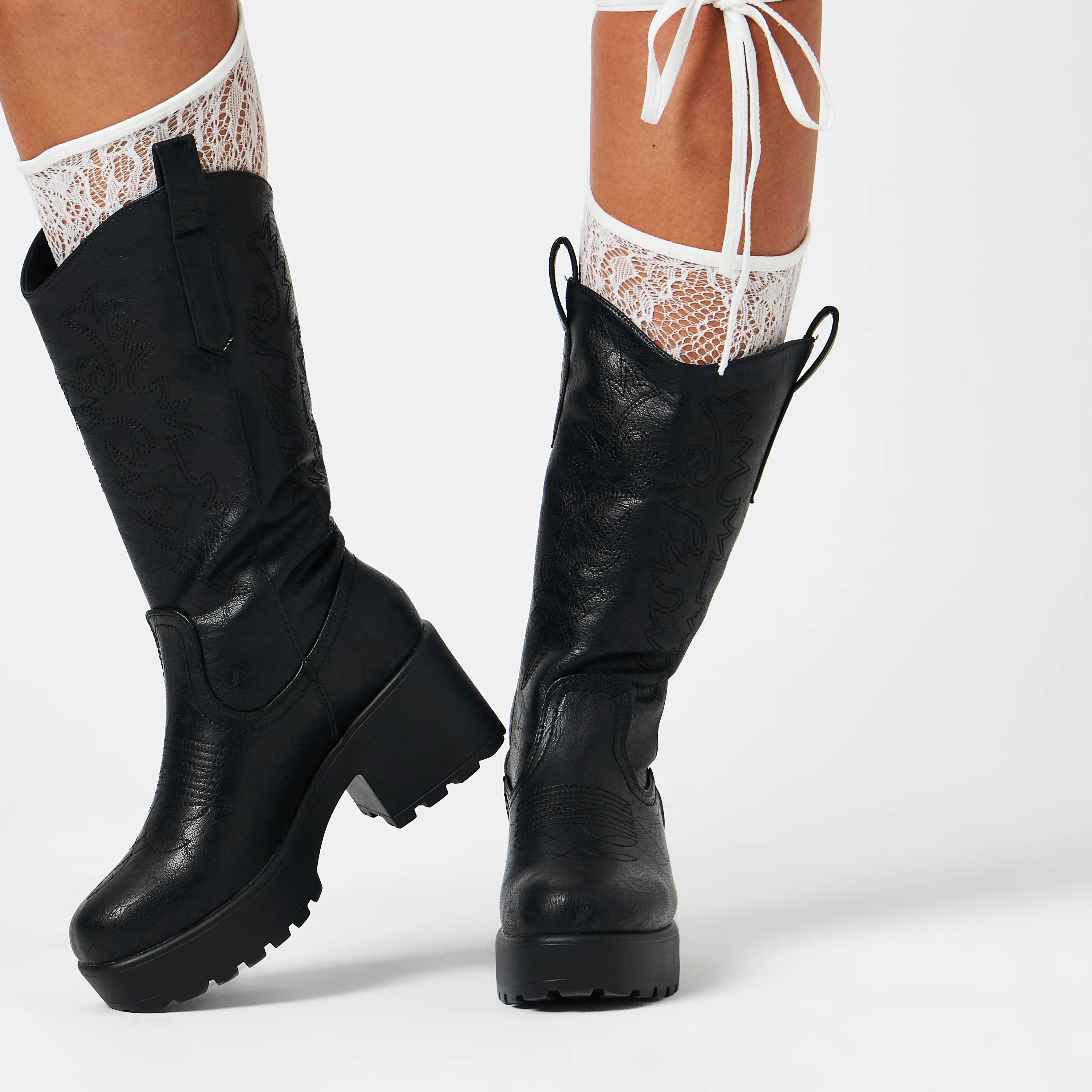 WINTU Long Chunky Western Cowboy Boots - Image 5
