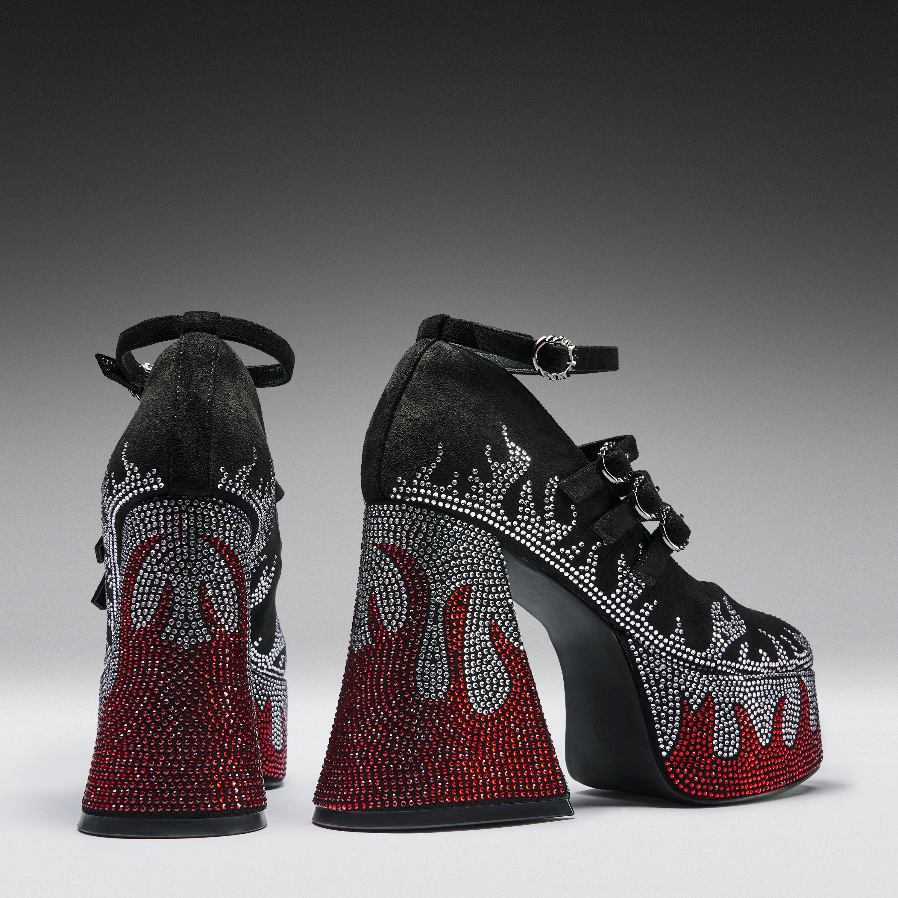 Blazed Flames Strappy Heels- Black - Image 7