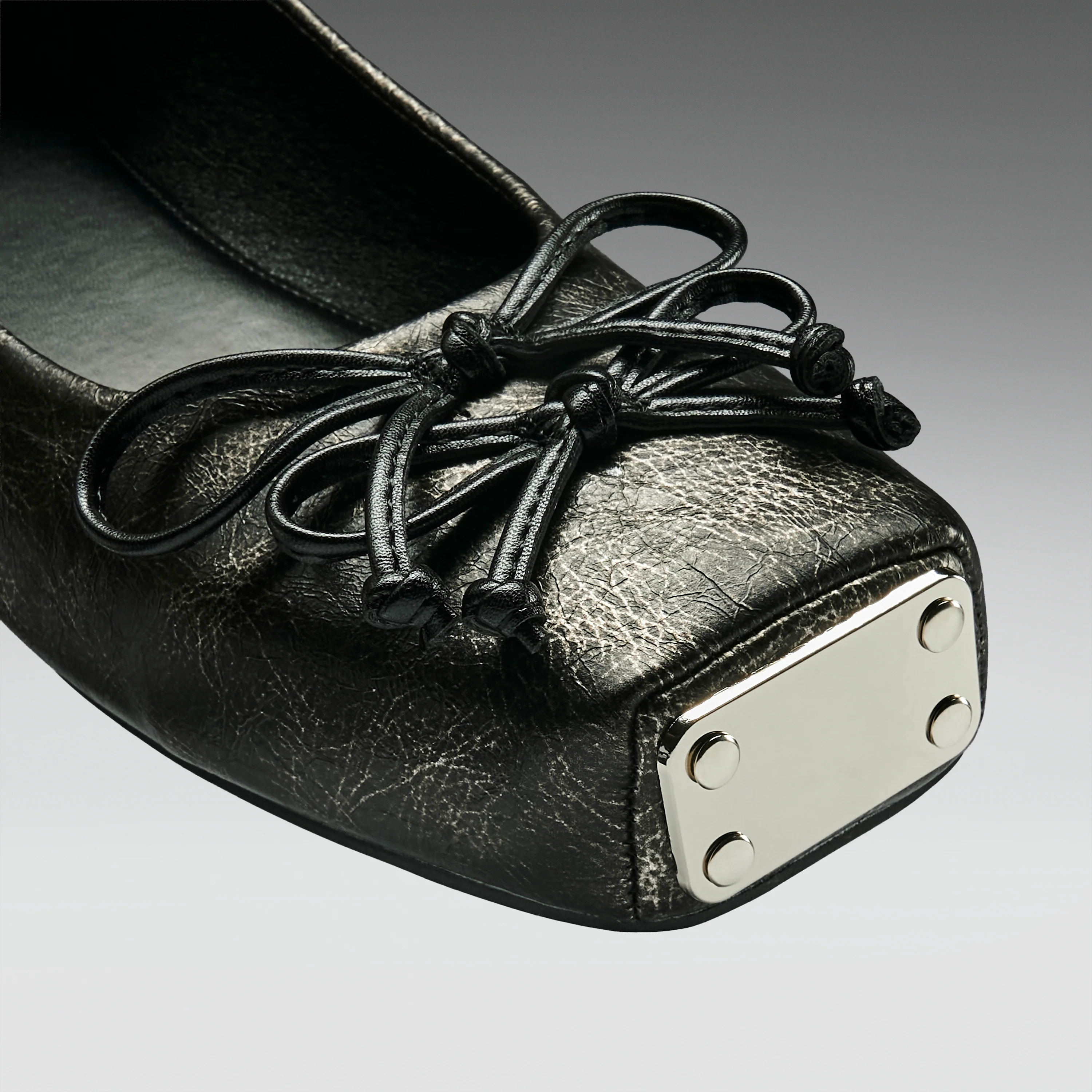 Blithe Metal Toe Ballet Flats- Cracked Grey - Image 4