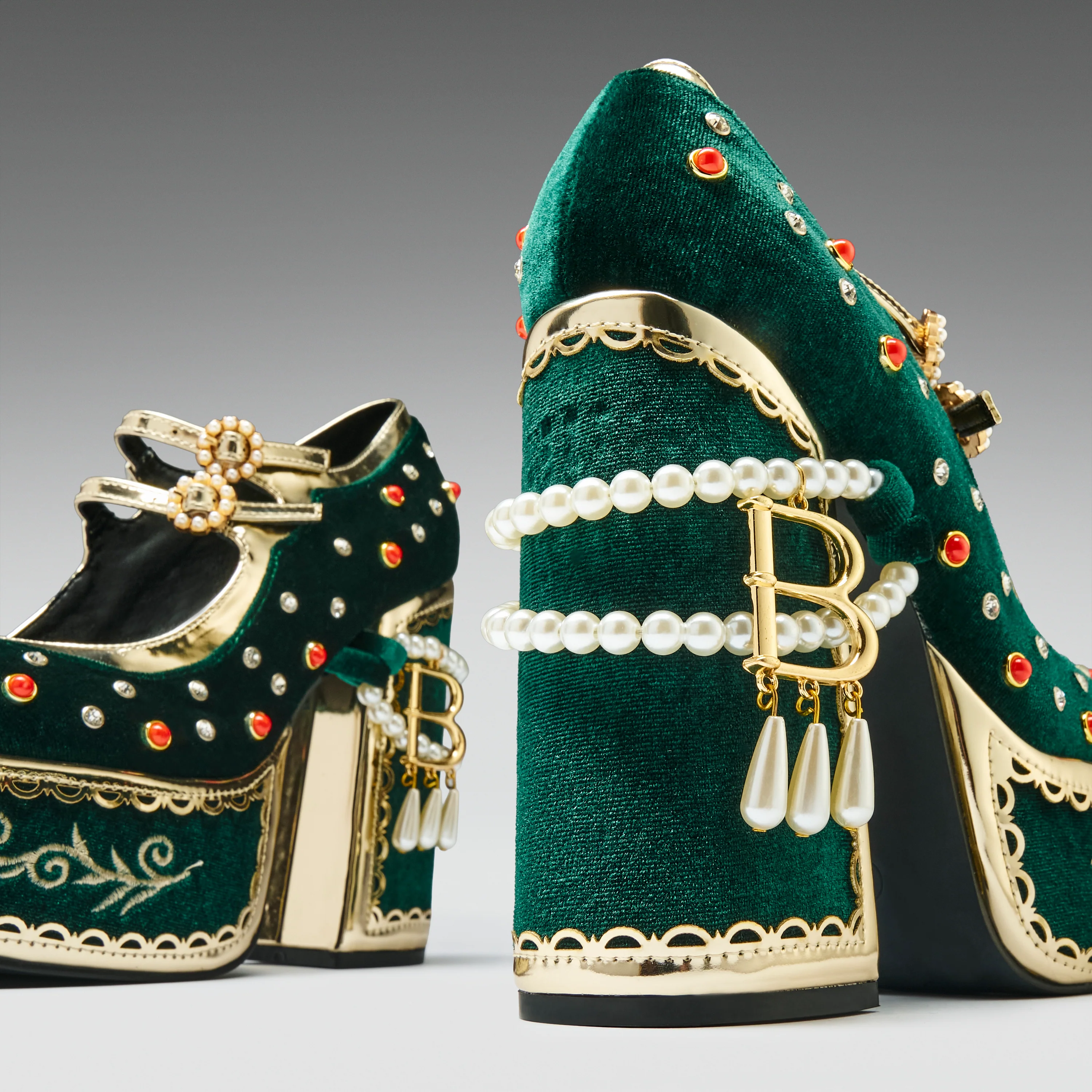Boleyn’s Revenge Bejewelled Velvet Heels - Green - Image 3