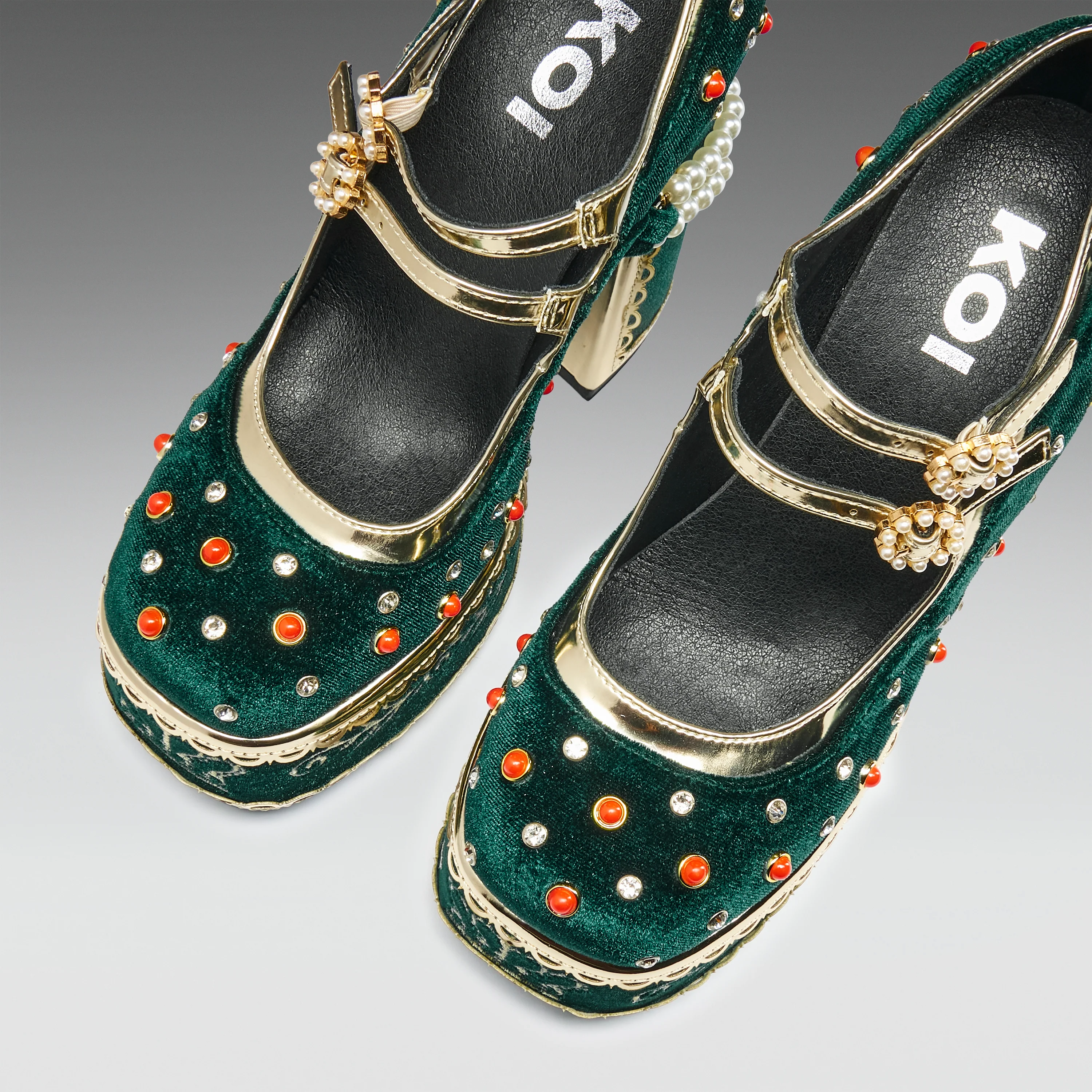 Boleyn’s Revenge Bejewelled Velvet Heels - Green - Image 5