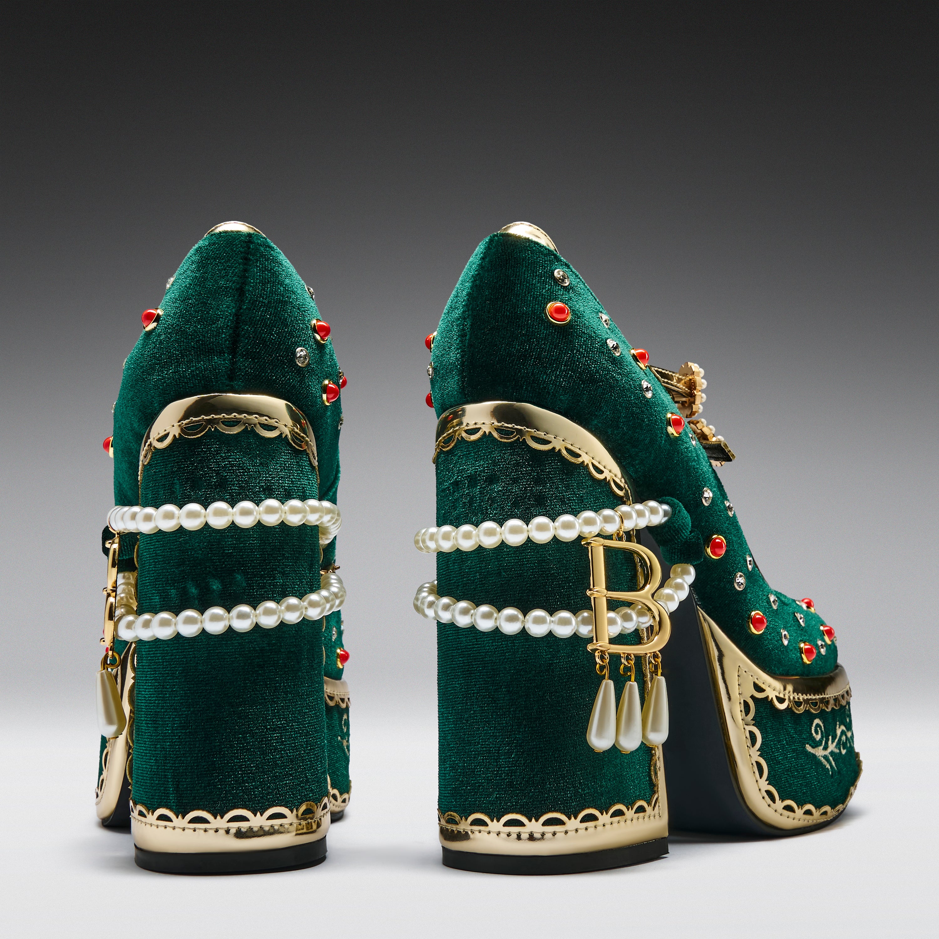 Boleyn’s Revenge Bejewelled Velvet Heels - Green - Image 6