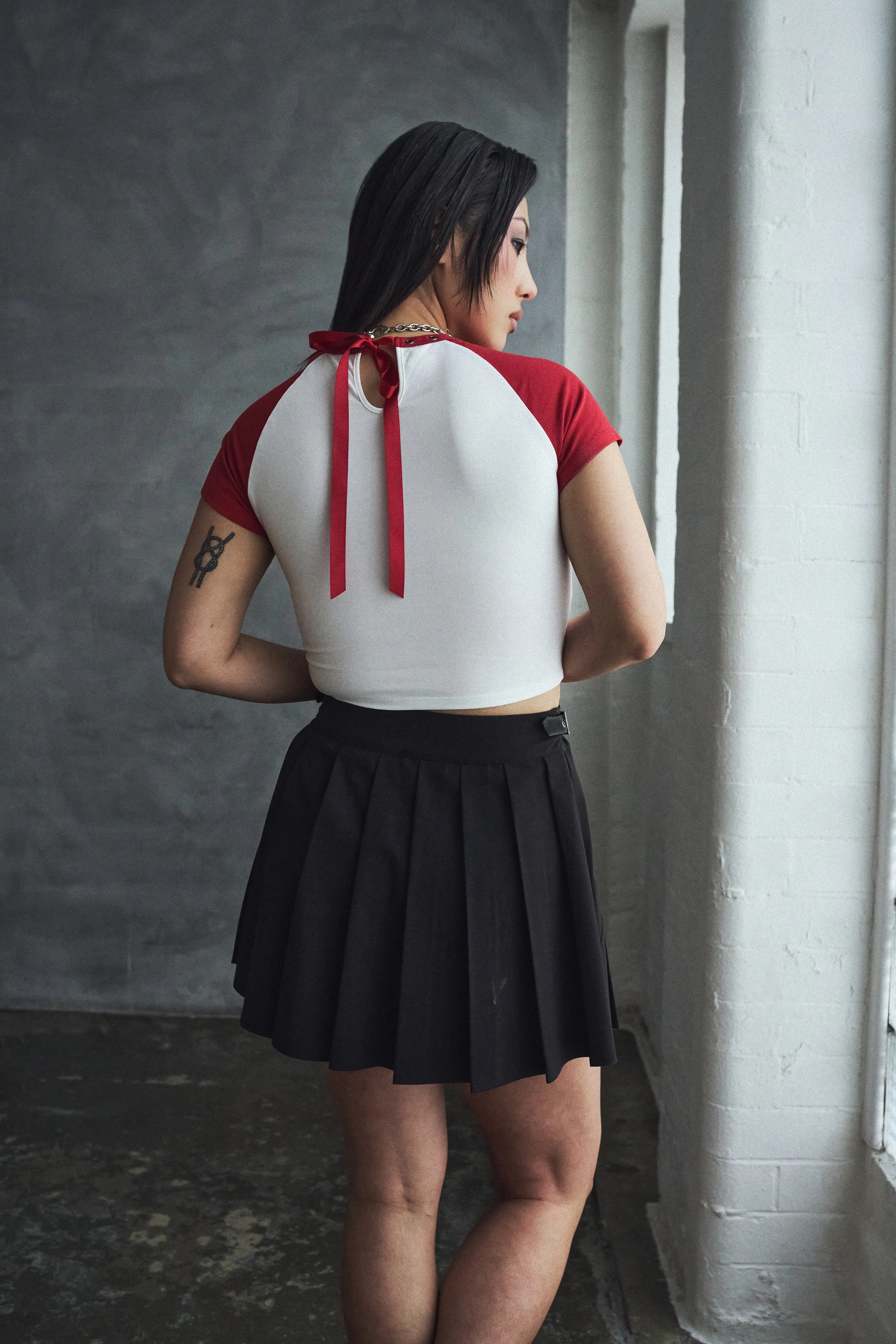 Coptic Faux Leather Mini Skirt- Black - Image 3