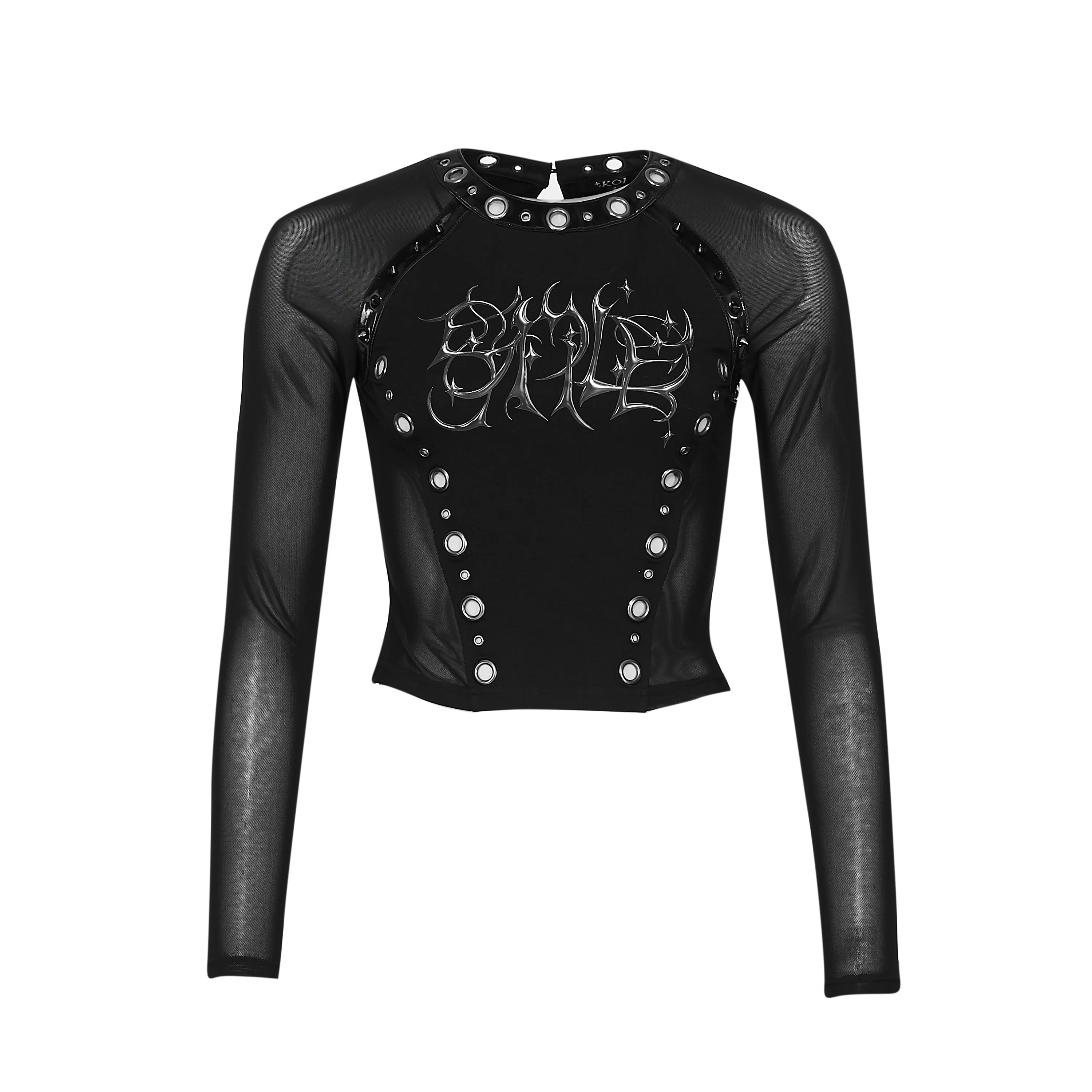 Crypt Studded Long-Sleeved Shirt - Black with Mesh - Image 3