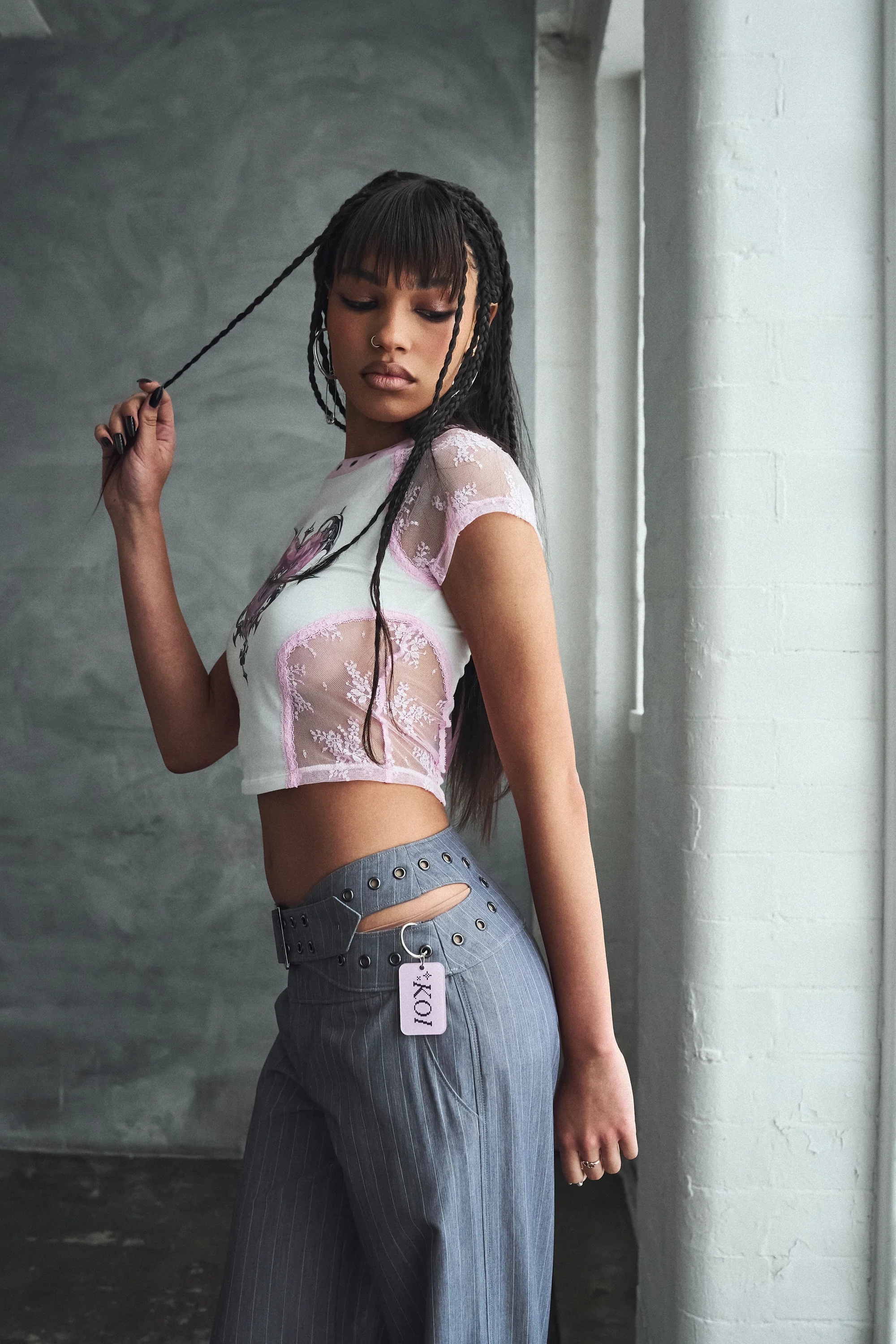 Gravity Pinstripe Baggy Pants - Charcoal Grey - Image 6