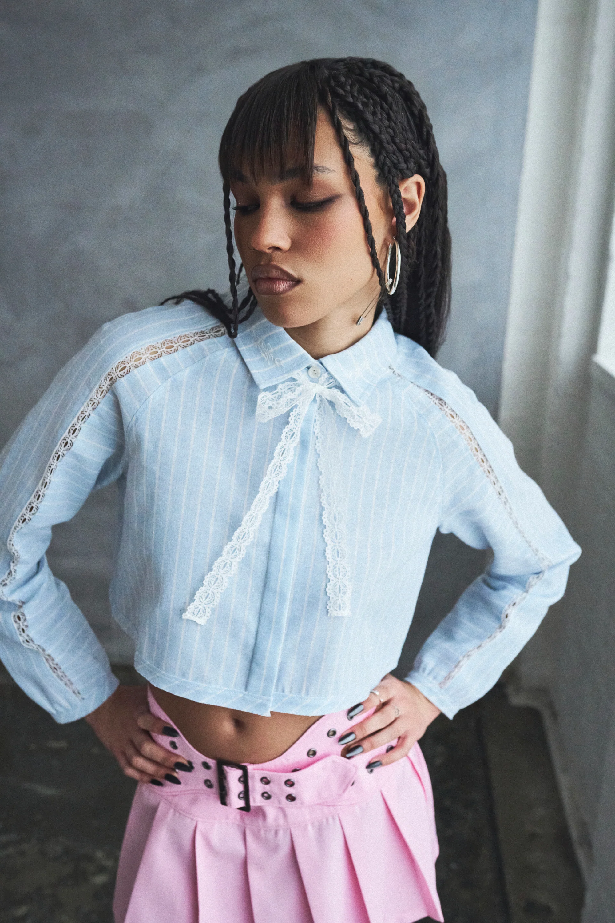 Honeydrop Striped Crop Shirt - Baby Blue