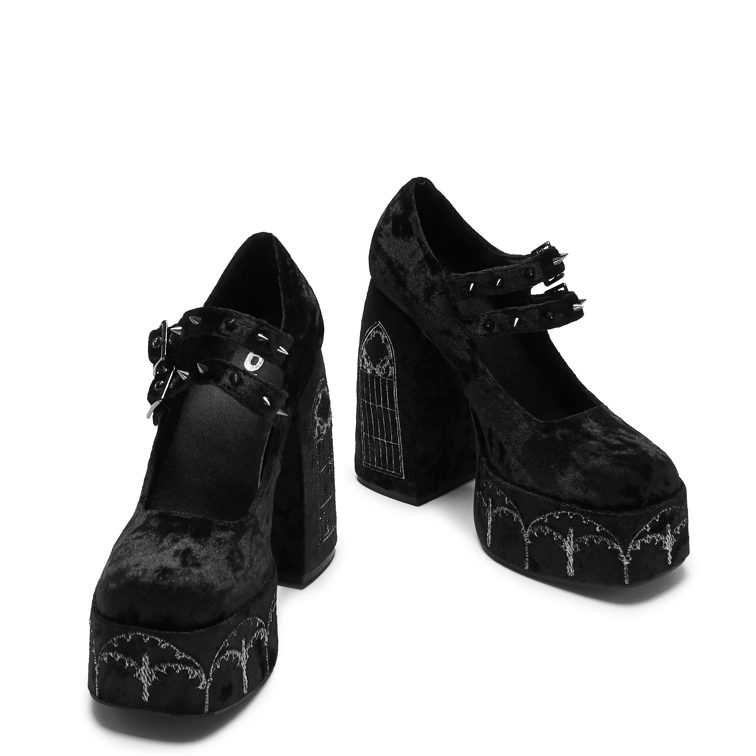 Lady Menace Grunge Crushed Velvet Heels - Black - Image 3