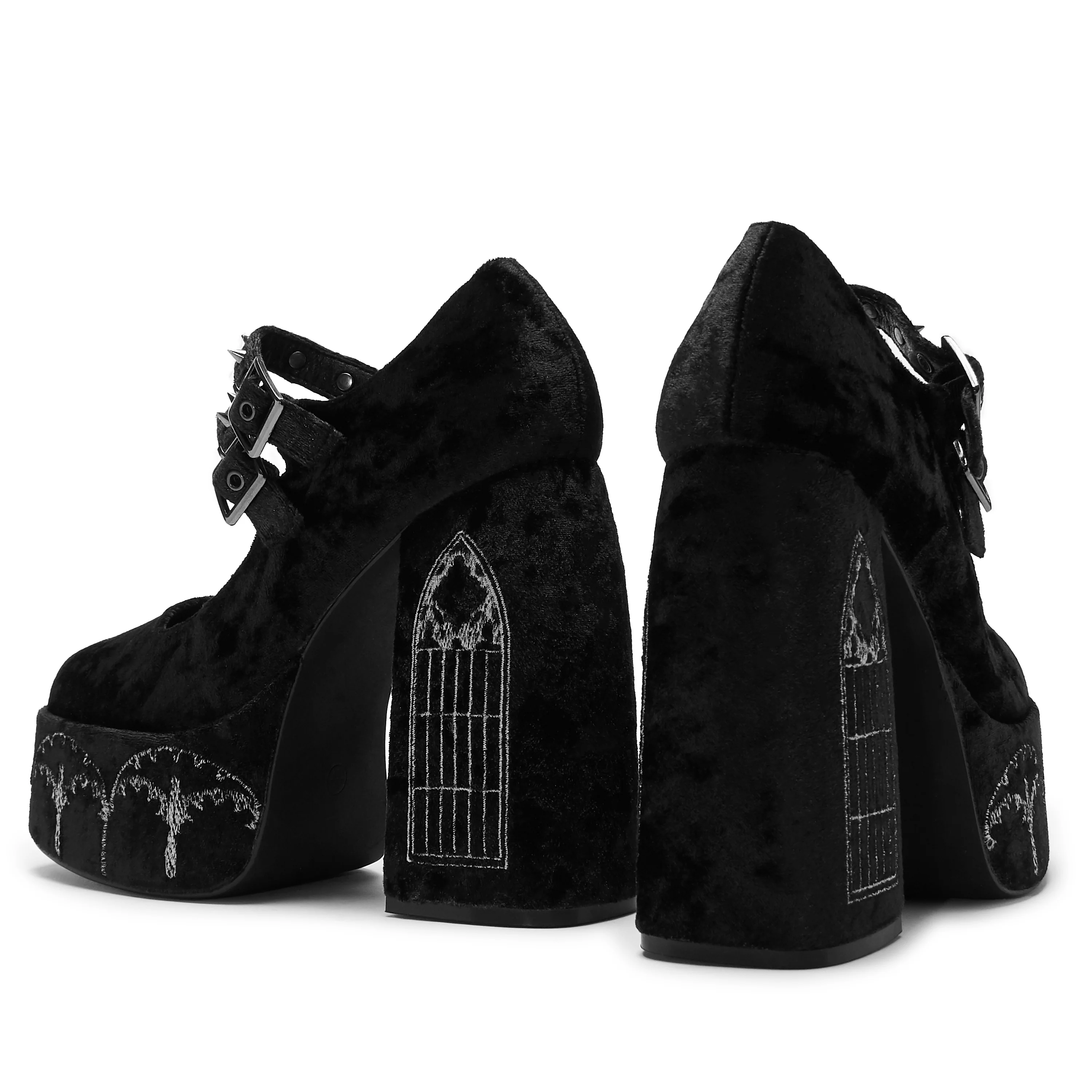 Lady Menace Grunge Crushed Velvet Heels - Black - Image 4