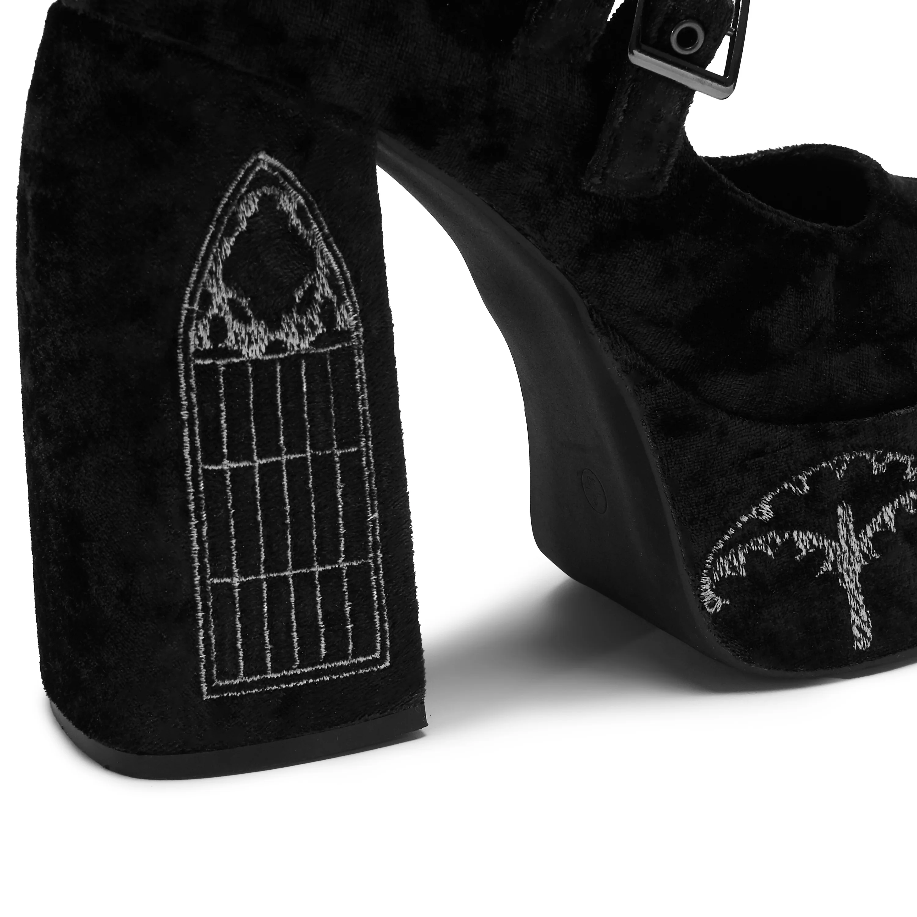 Lady Menace Grunge Crushed Velvet Heels - Black - Image 5