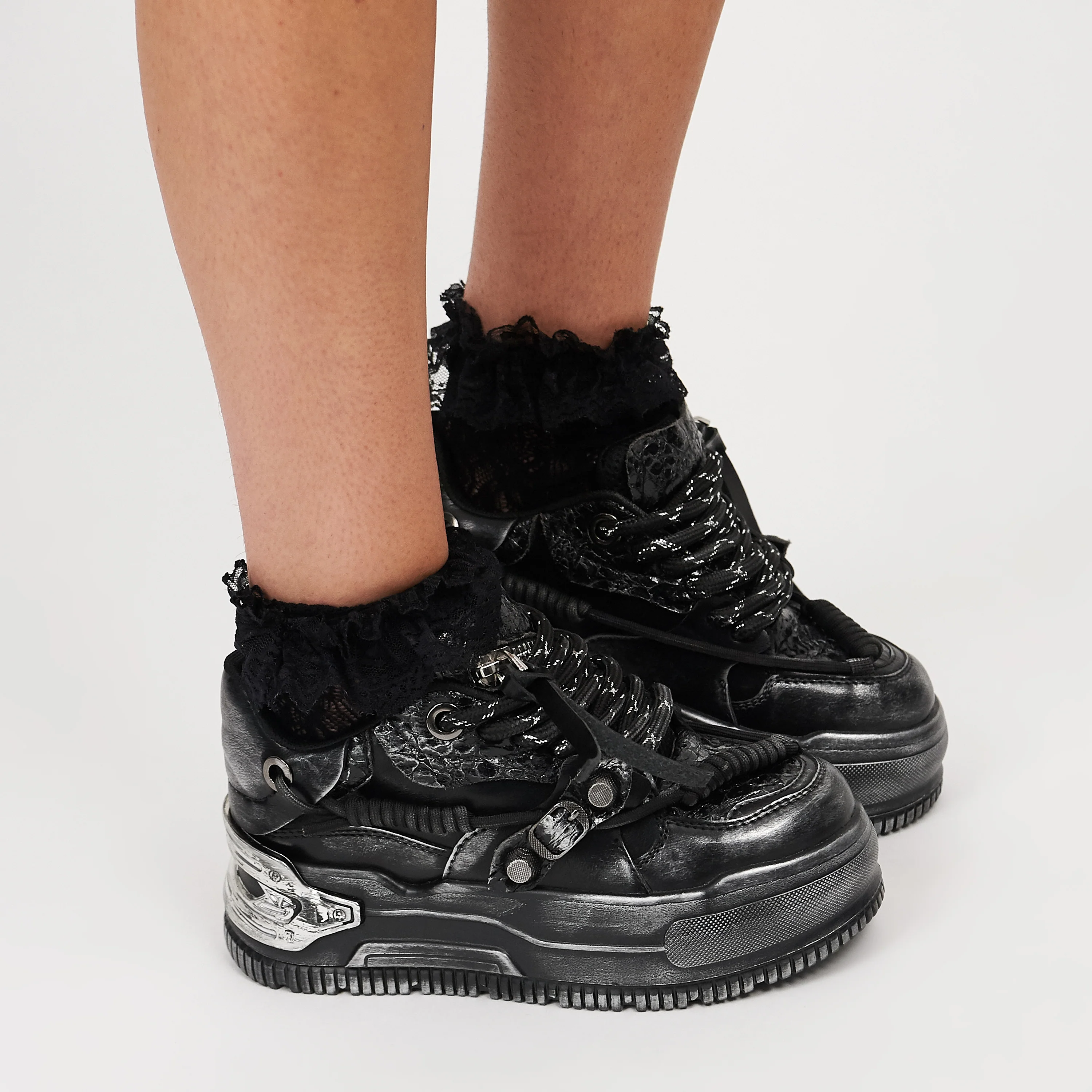 Metamorphosis Distressed Platform Trainers - Charcoal - Image 9