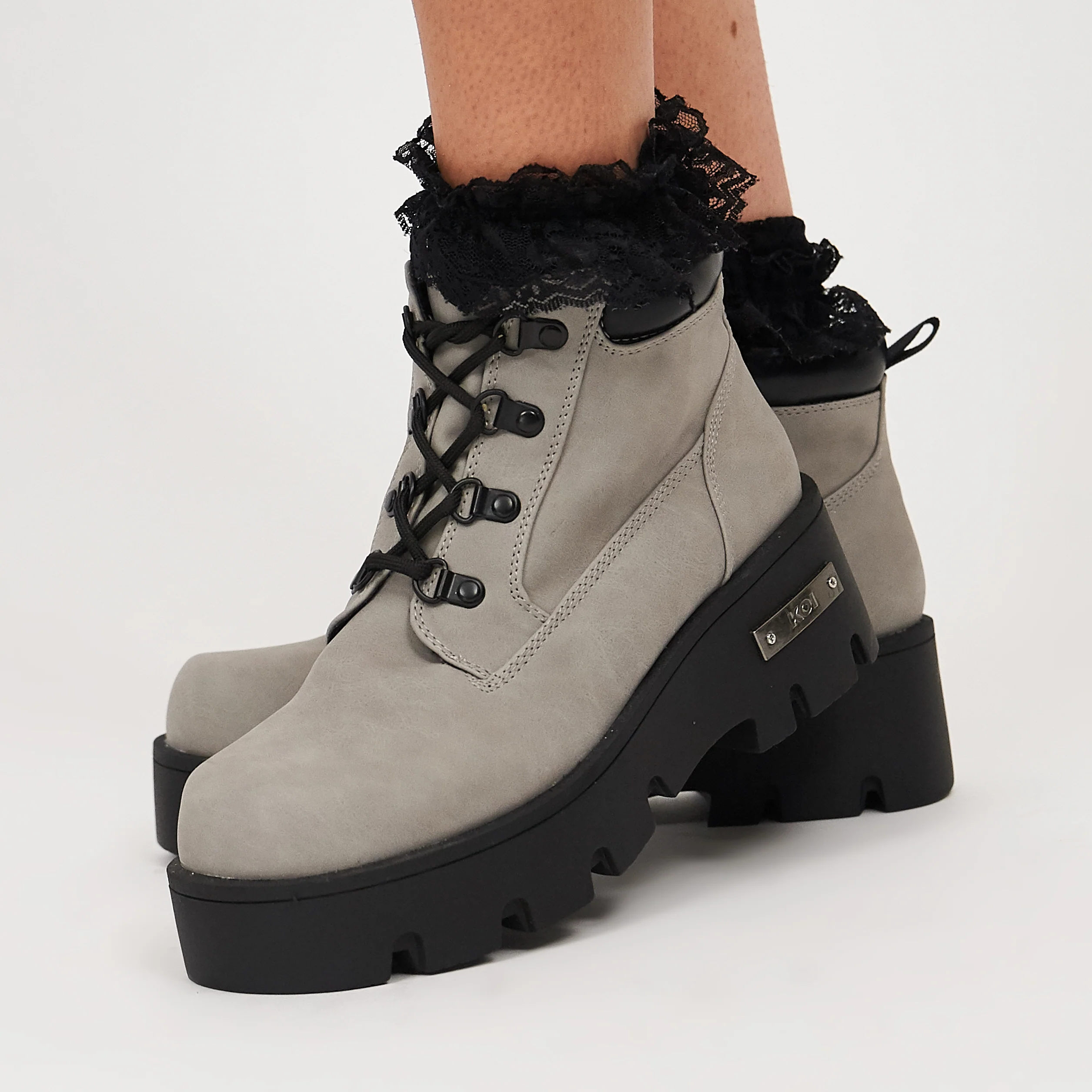 Novus KOI Chunky Lace Up Boots - Grey - Image 7