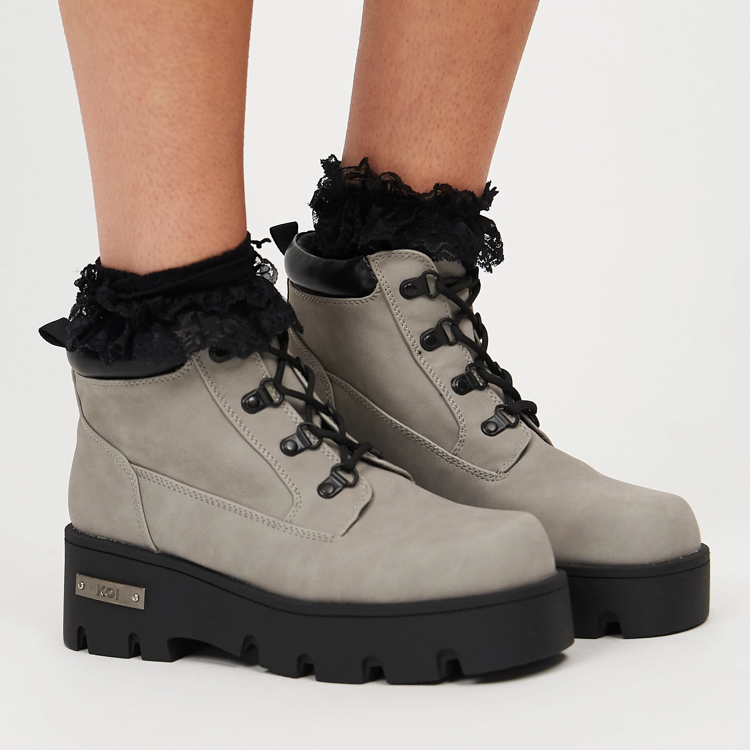 Novus KOI Chunky Lace Up Boots - Grey - Image 8