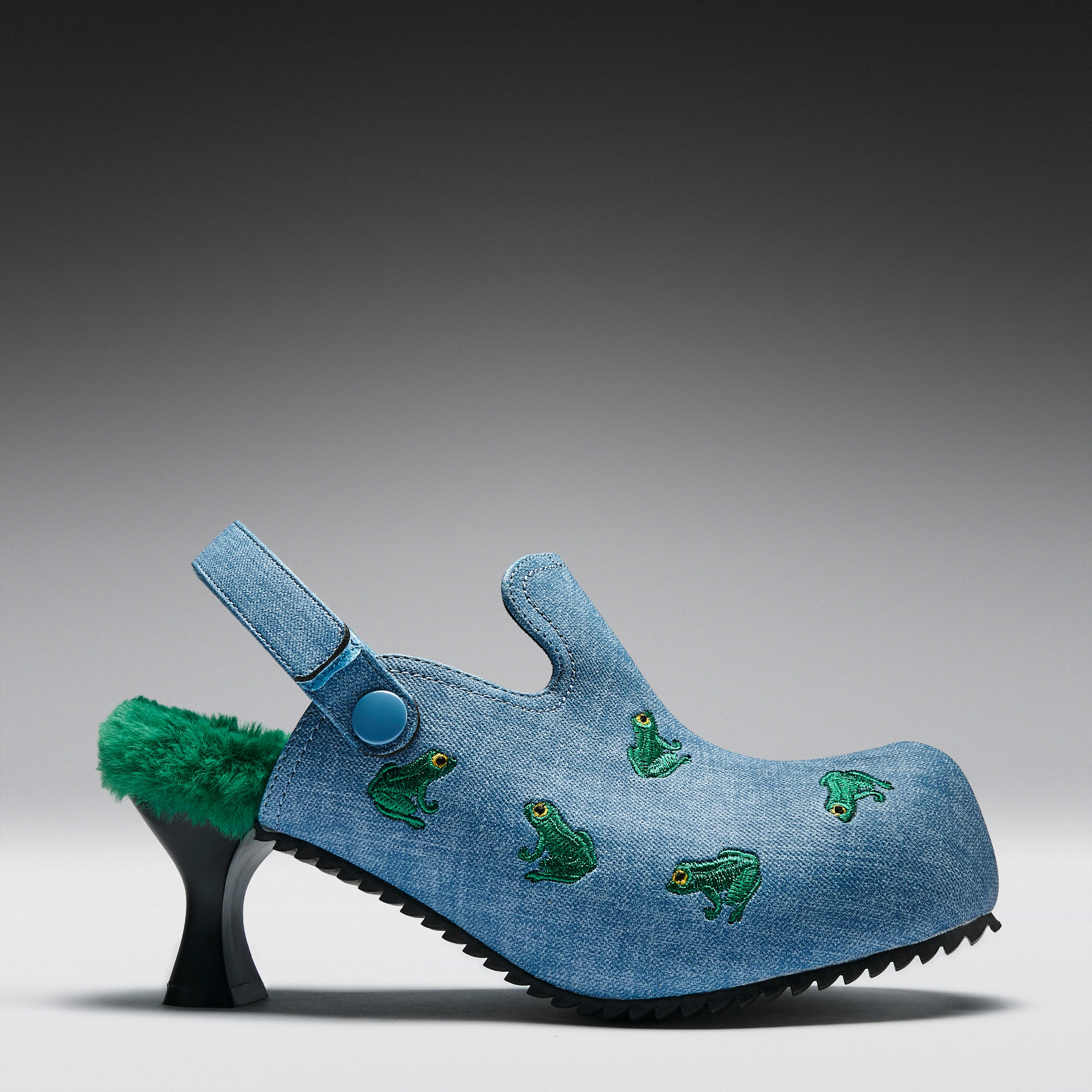 Ribbit Heeled Frog Mules- Denim - Image 3