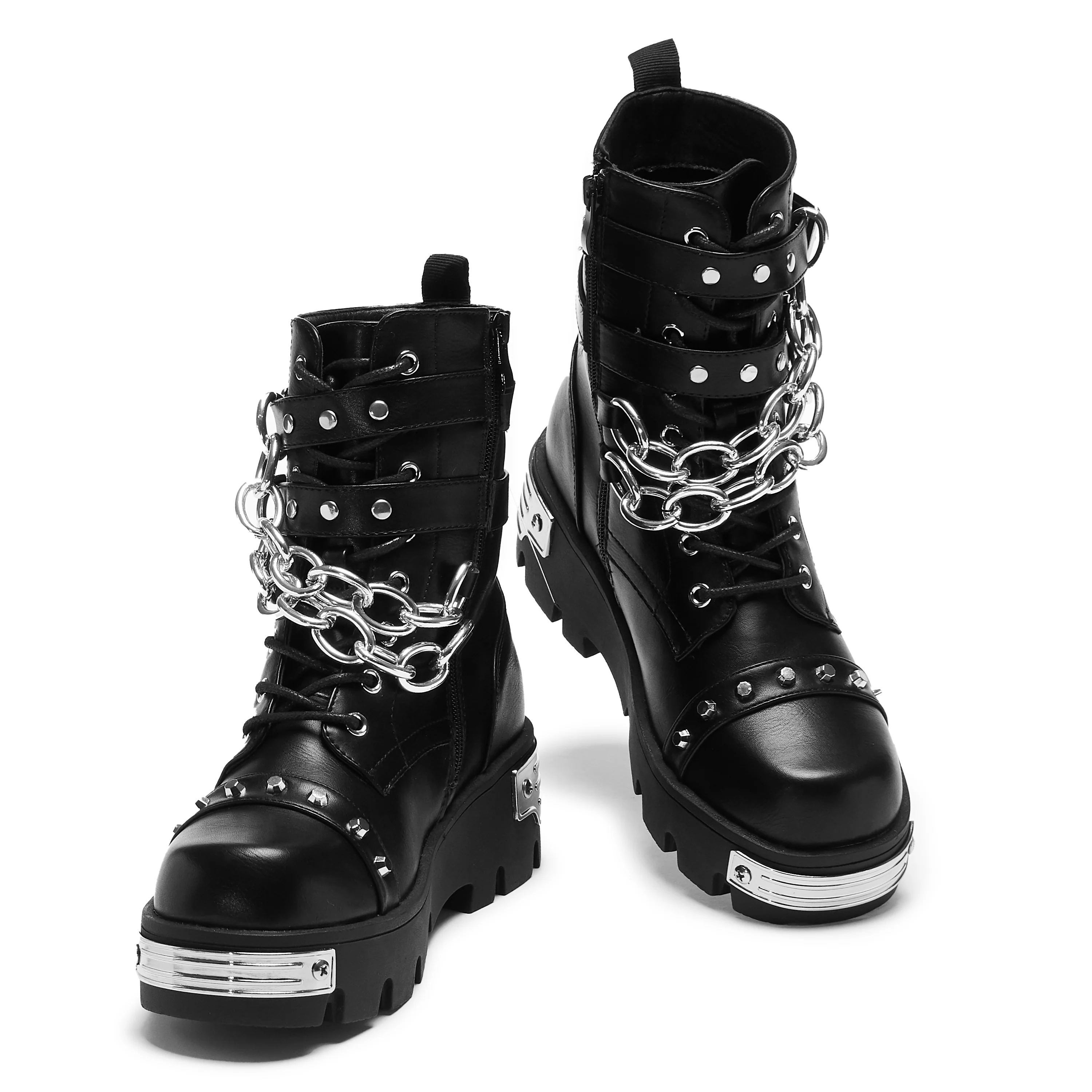 Shackled Shadows Heavy Duty Chain Biker Boots - Black - Image 3