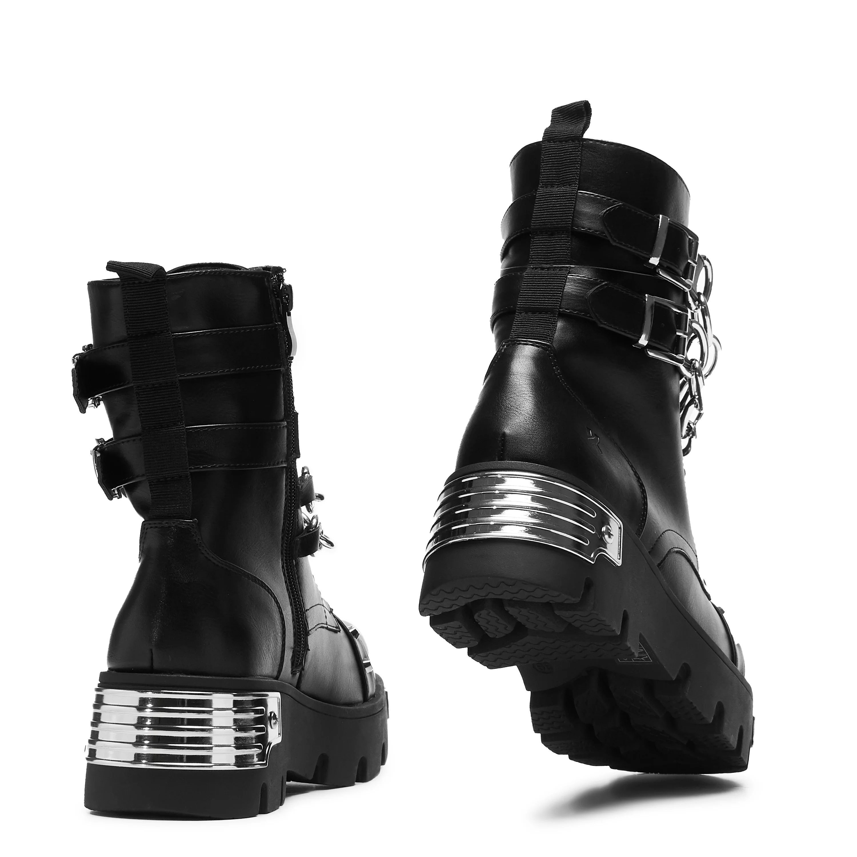 Shackled Shadows Heavy Duty Chain Biker Boots - Black - Image 4