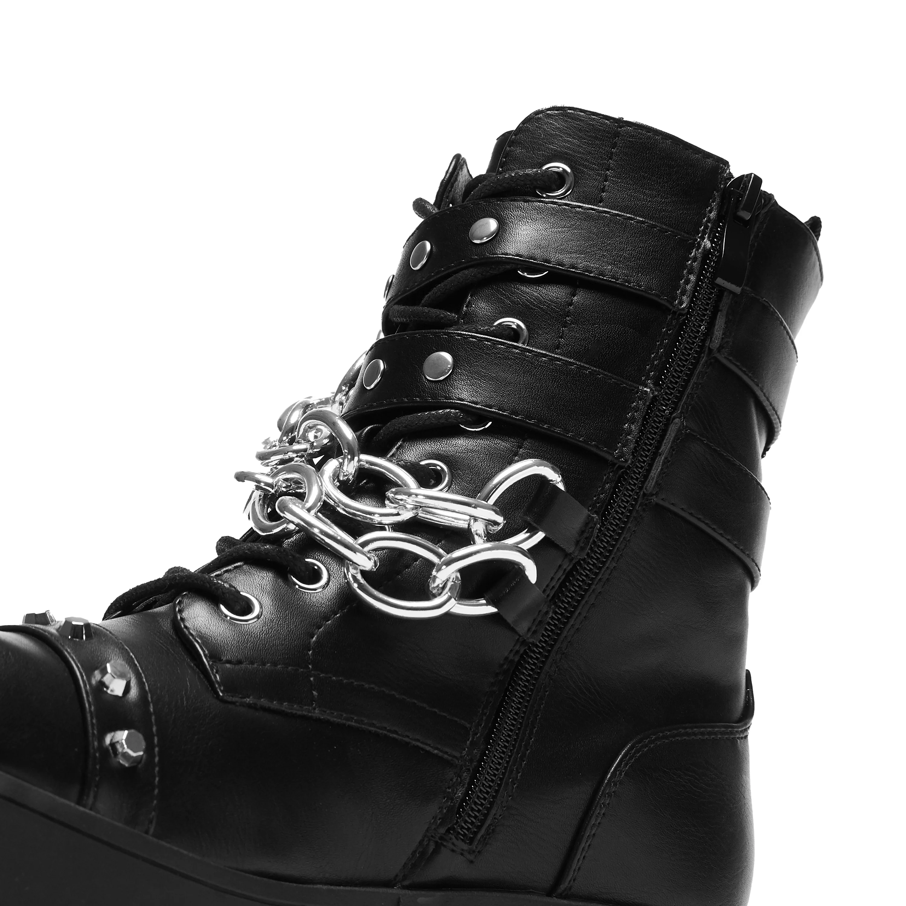 Shackled Shadows Heavy Duty Chain Biker Boots - Black - Image 6