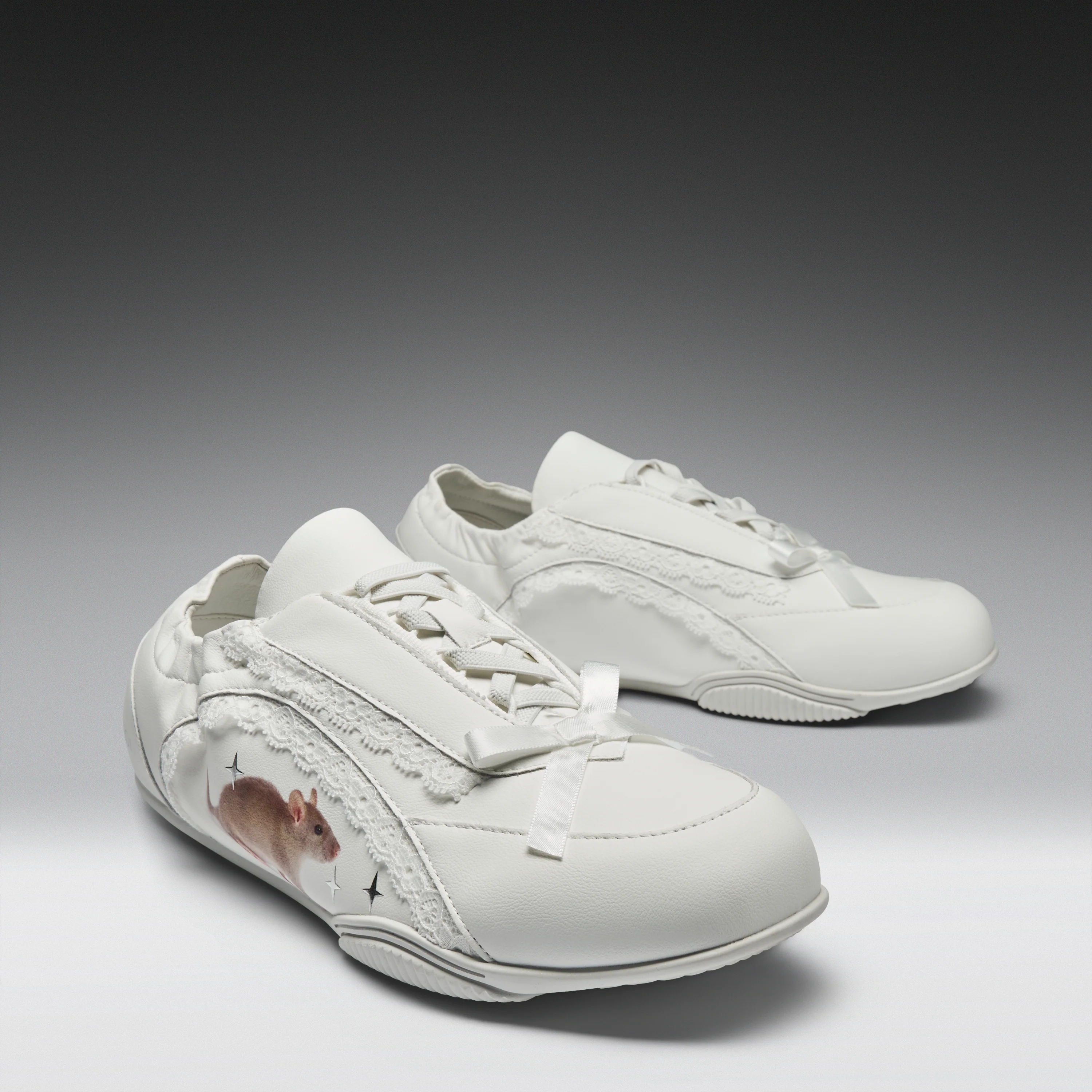 Spellbound Sparkling Rat Lace Up Pumps- White