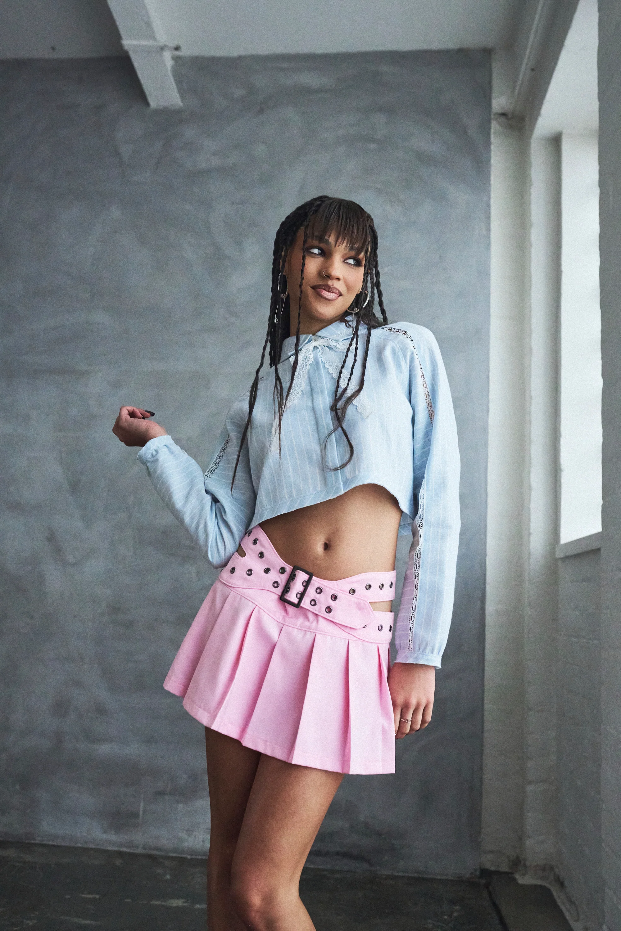 Sugar Byte Pleated Mini Skirt - Baby Pink - Image 2