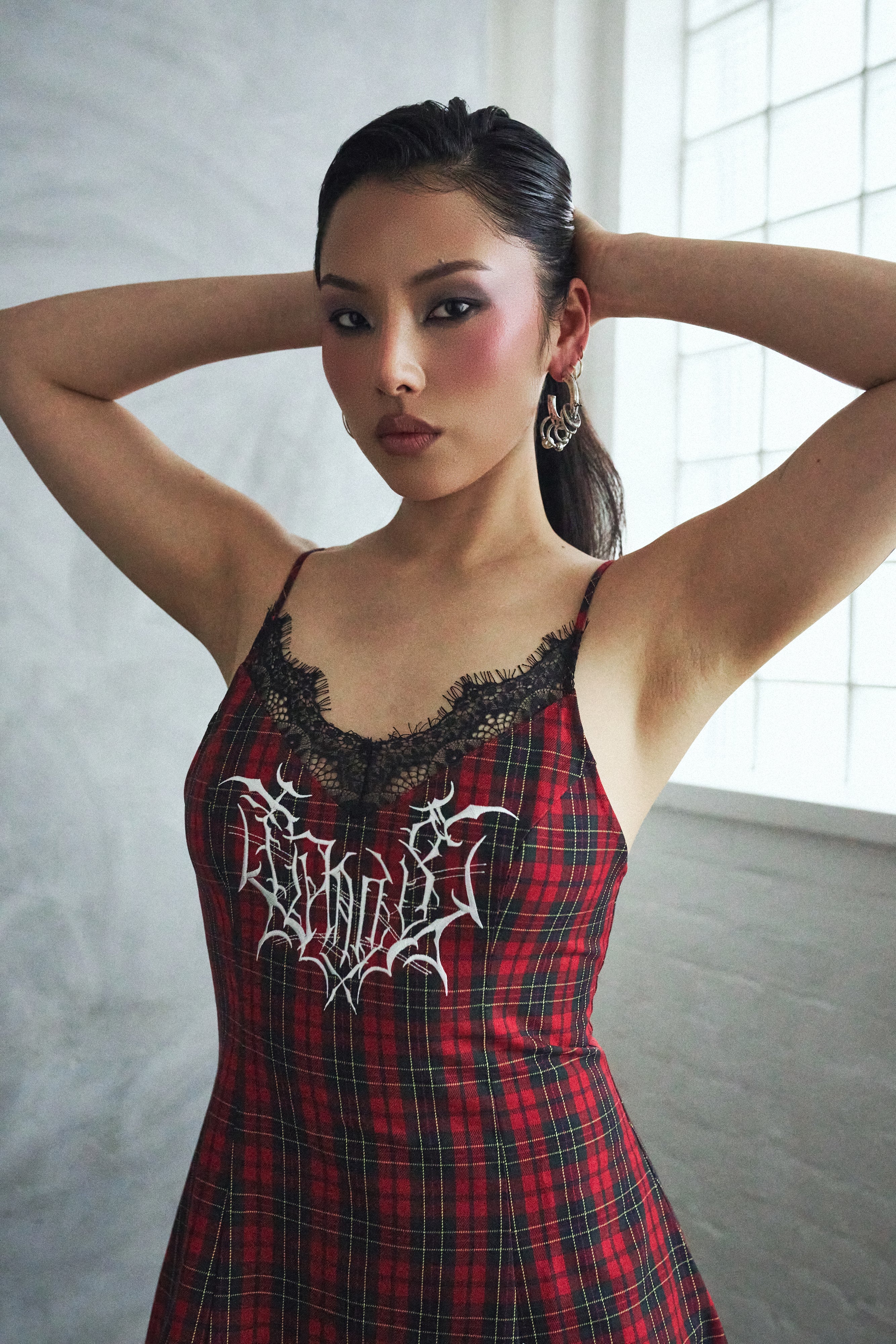 Tarnished Plaid Slip Dress - Red Tartan - Image 4